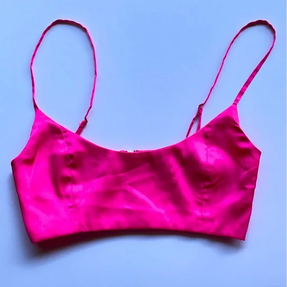 Oh Polly Sleek Satin Crop Top Bra Fairycore Glam Hot Pink size 2 US - Picture 1 of 7